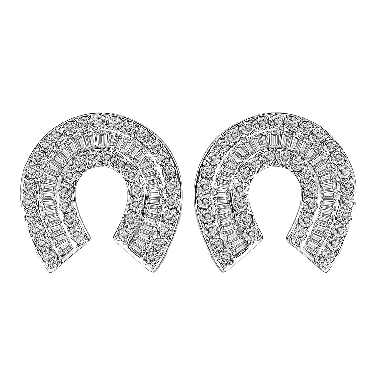 9K White Gold SGL CERTIFIED Diamond (I3/G-H) Horseshoe Earrings (With Push Back) 1.00 Ct.