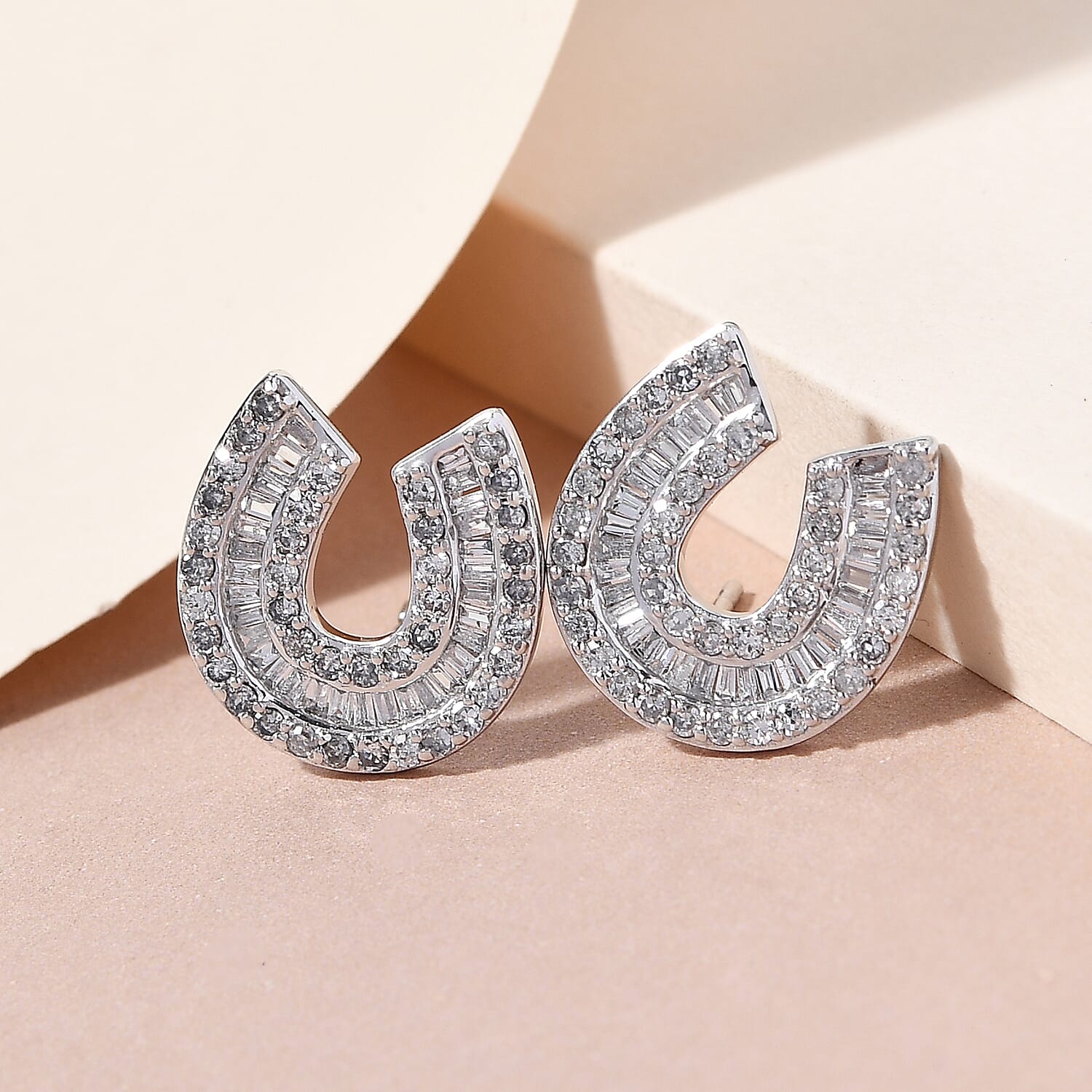 9K White Gold SGL CERTIFIED Diamond (I3/G-H) Horseshoe Earrings (With Push Back) 1.00 Ct.