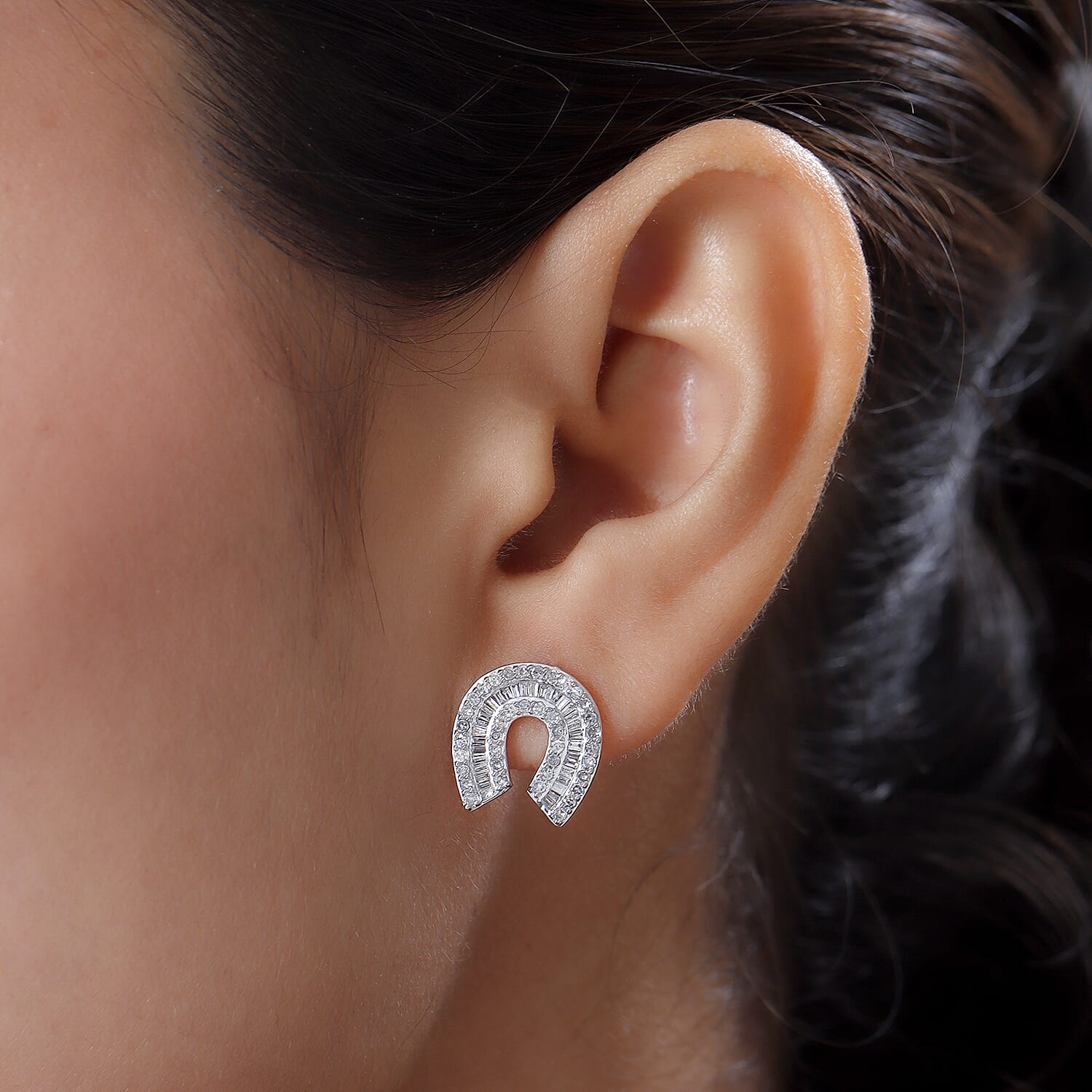 9K White Gold SGL CERTIFIED Diamond (I3/G-H) Horseshoe Earrings (With Push Back) 1.00 Ct.