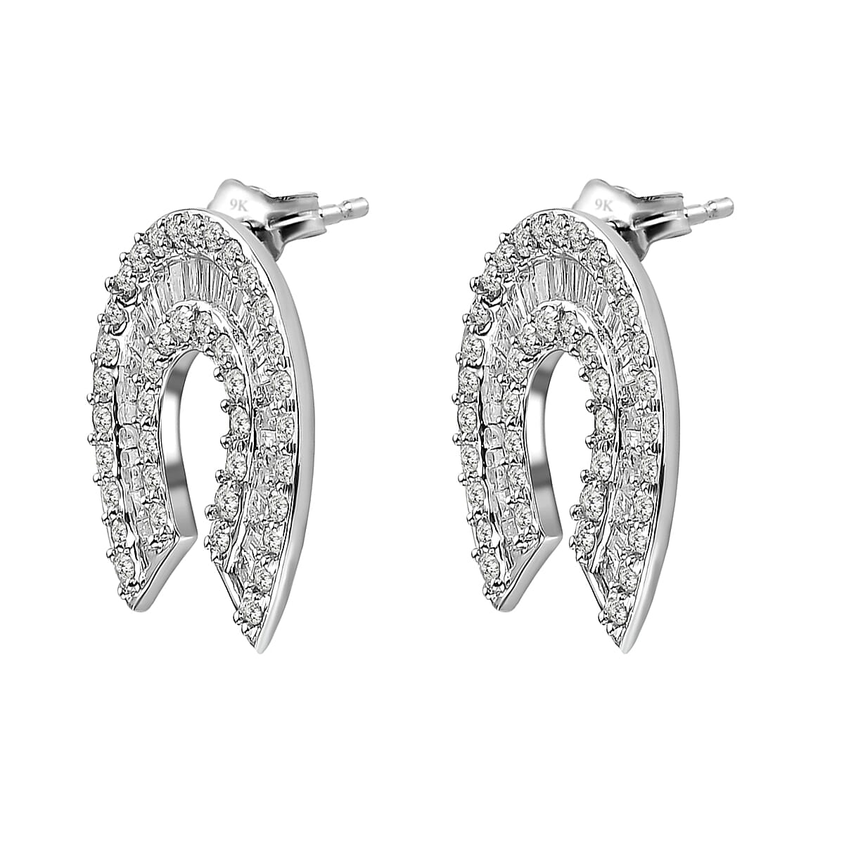 9K White Gold SGL CERTIFIED Diamond (I3/G-H) Horseshoe Earrings (With Push Back) 1.00 Ct.