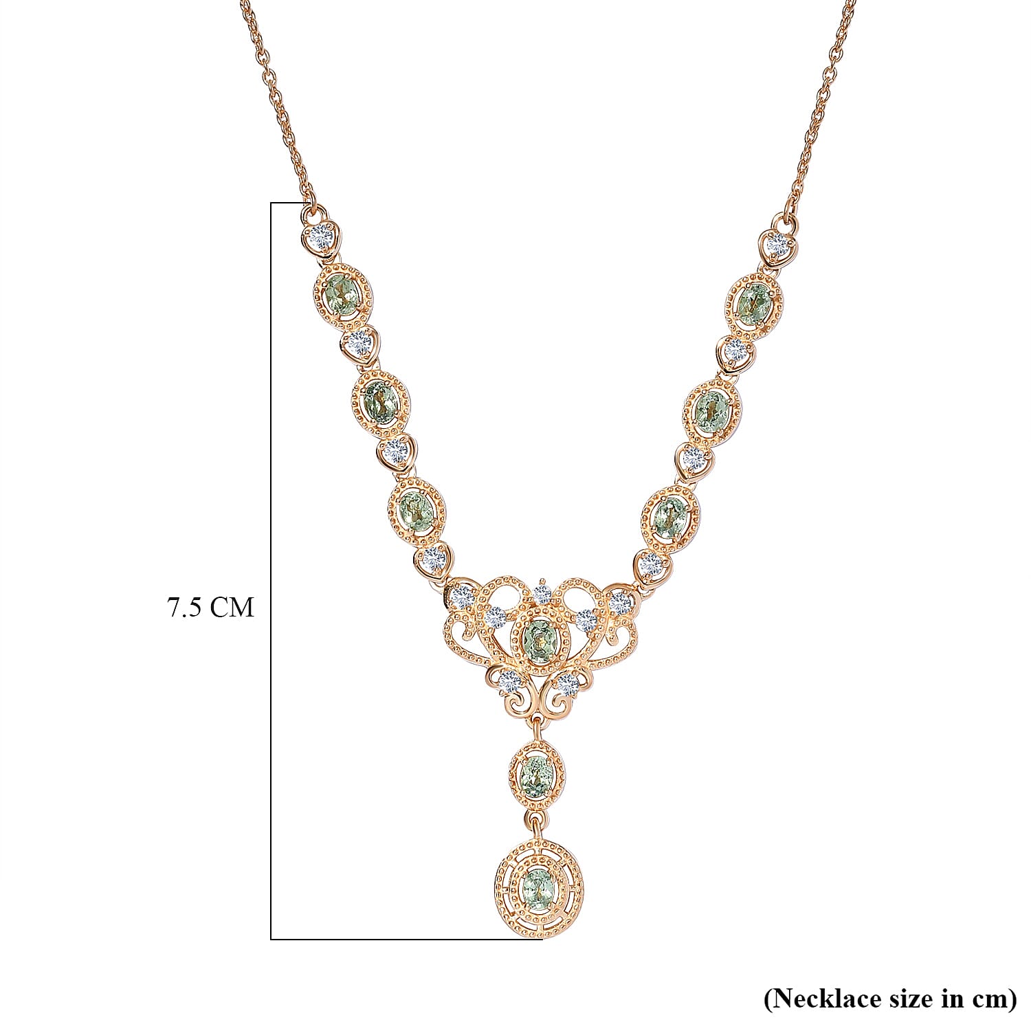 Demantoid Garnet and Natural Zircon Necklace (Size - 18-2 Inch Ext.) in 14K Gold Overlay Sterling Silver 2.78 Ct, Silver Wt. 10.13 Gms