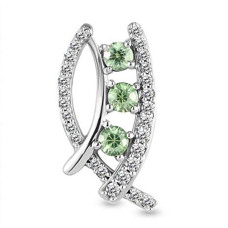 Demantoid Garnet and Natural Cambodian Zircon Pendant in Platinum Overlay Sterling Silver