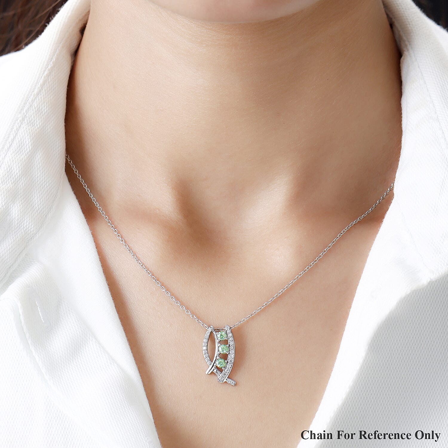 Demantoid Garnet and Natural Cambodian Zircon Pendant in Platinum Overlay Sterling Silver