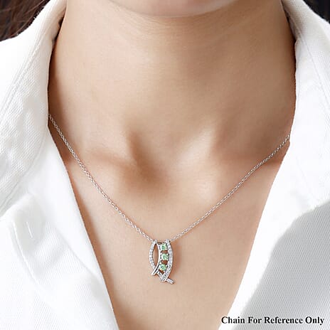 Demantoid Garnet and Natural Cambodian Zircon Pendant in Platinum Overlay Sterling Silver