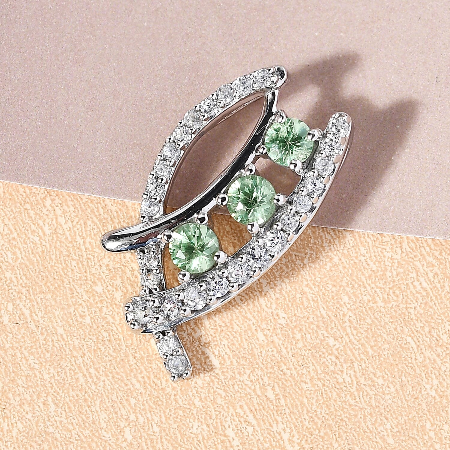 Demantoid Garnet and Natural Cambodian Zircon Pendant in Platinum Overlay Sterling Silver