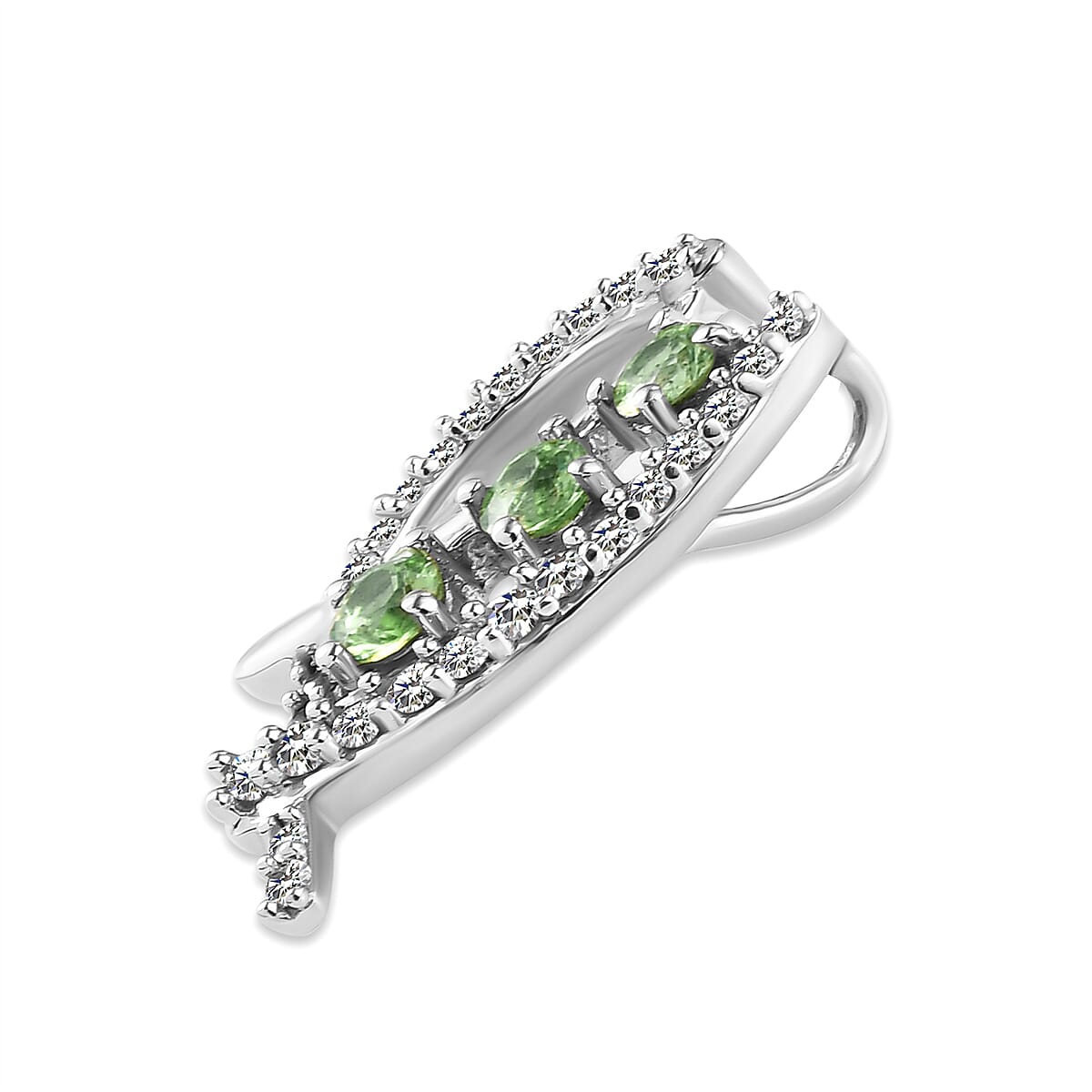 Demantoid Garnet and Natural Cambodian Zircon Pendant in Platinum Overlay Sterling Silver