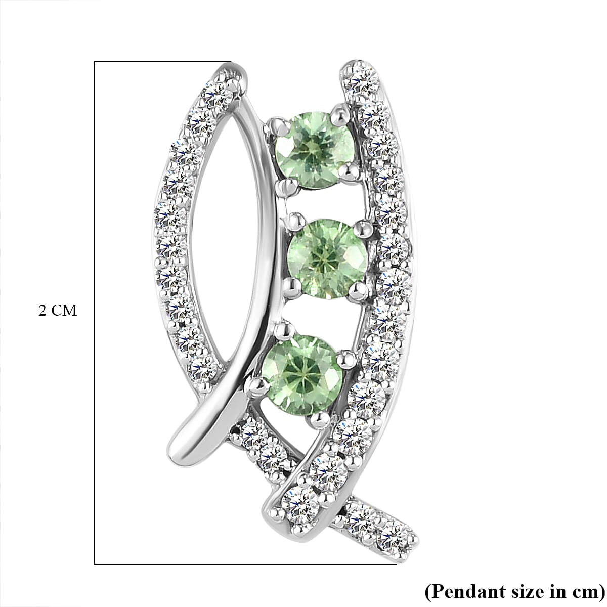 Demantoid Garnet and Natural Cambodian Zircon Pendant in Platinum Overlay Sterling Silver