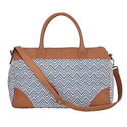 Close Out Deal - Genuine Leather Handmade Jacquard Holdall Luggage Bag - Tan