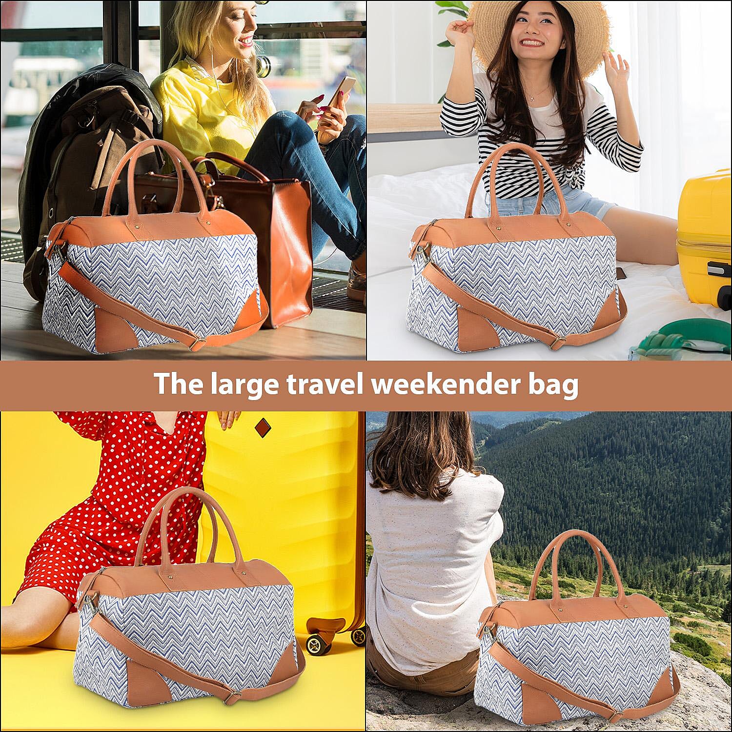 Close Out Deal - Genuine Leather Handmade Jacquard Holdall Luggage Bag - Tan