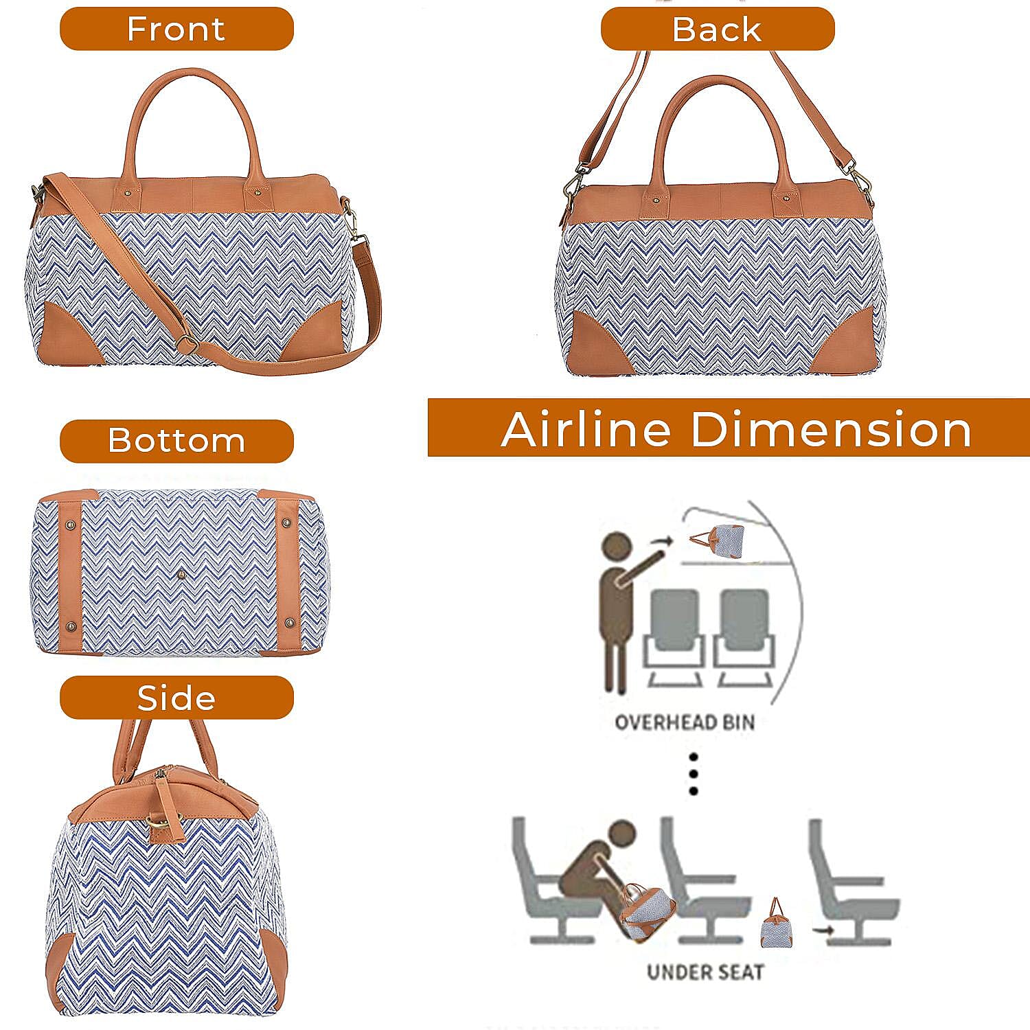 Close Out Deal - Genuine Leather Handmade Jacquard Holdall Luggage Bag - Tan