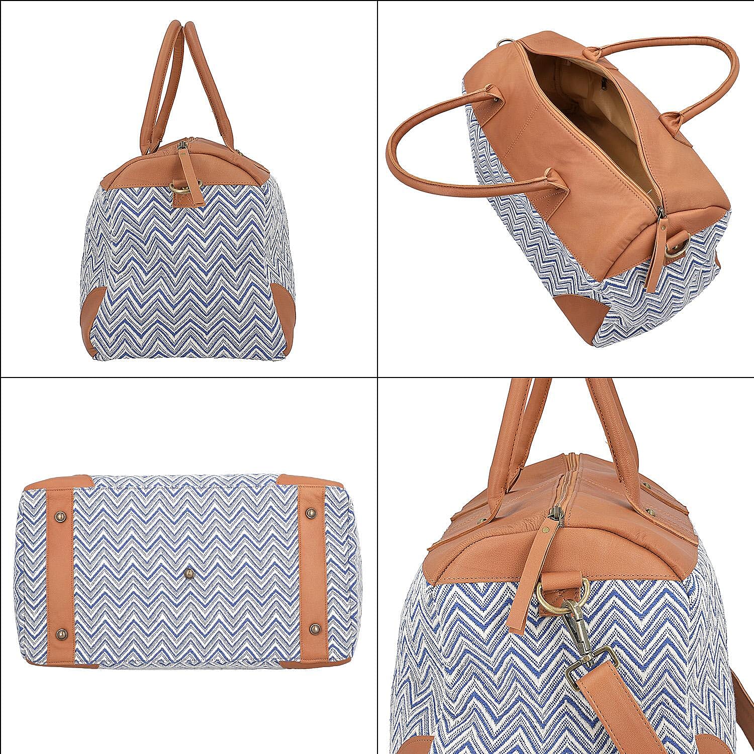 Close Out Deal - Genuine Leather Handmade Jacquard Holdall Luggage Bag - Tan