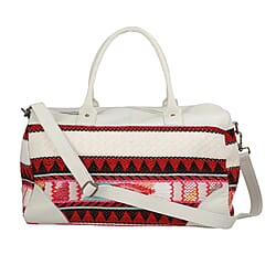 Close Out Deal - Genuine Leather Handmade Jacquard Holdall Luggage Bag - Tan