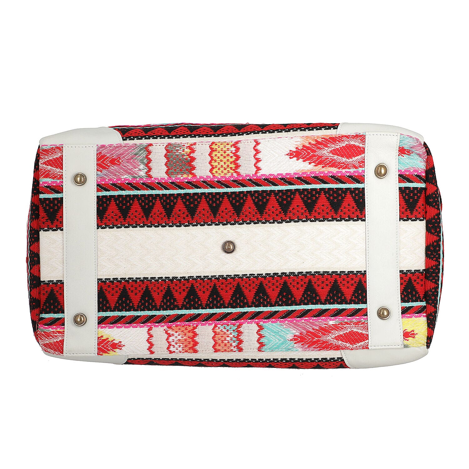 Genuine Leather Handmade Jacquard Holdall Luggage Bag - White