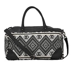 Close Out Deal - Genuine Leather Handmade Jacquard Holdall Luggage Bag - Tan