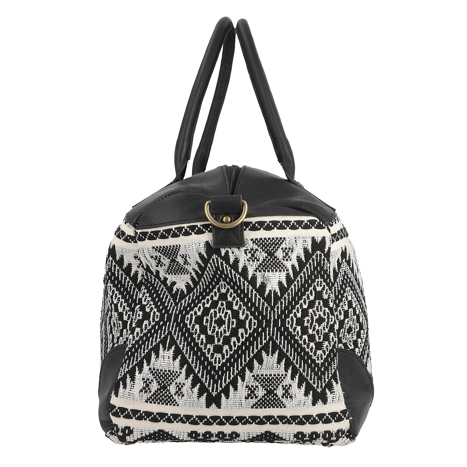 Boxing Day Deal - 100% Genuine Leather Handmade Jacquard Holdall Luggage Bag - Black