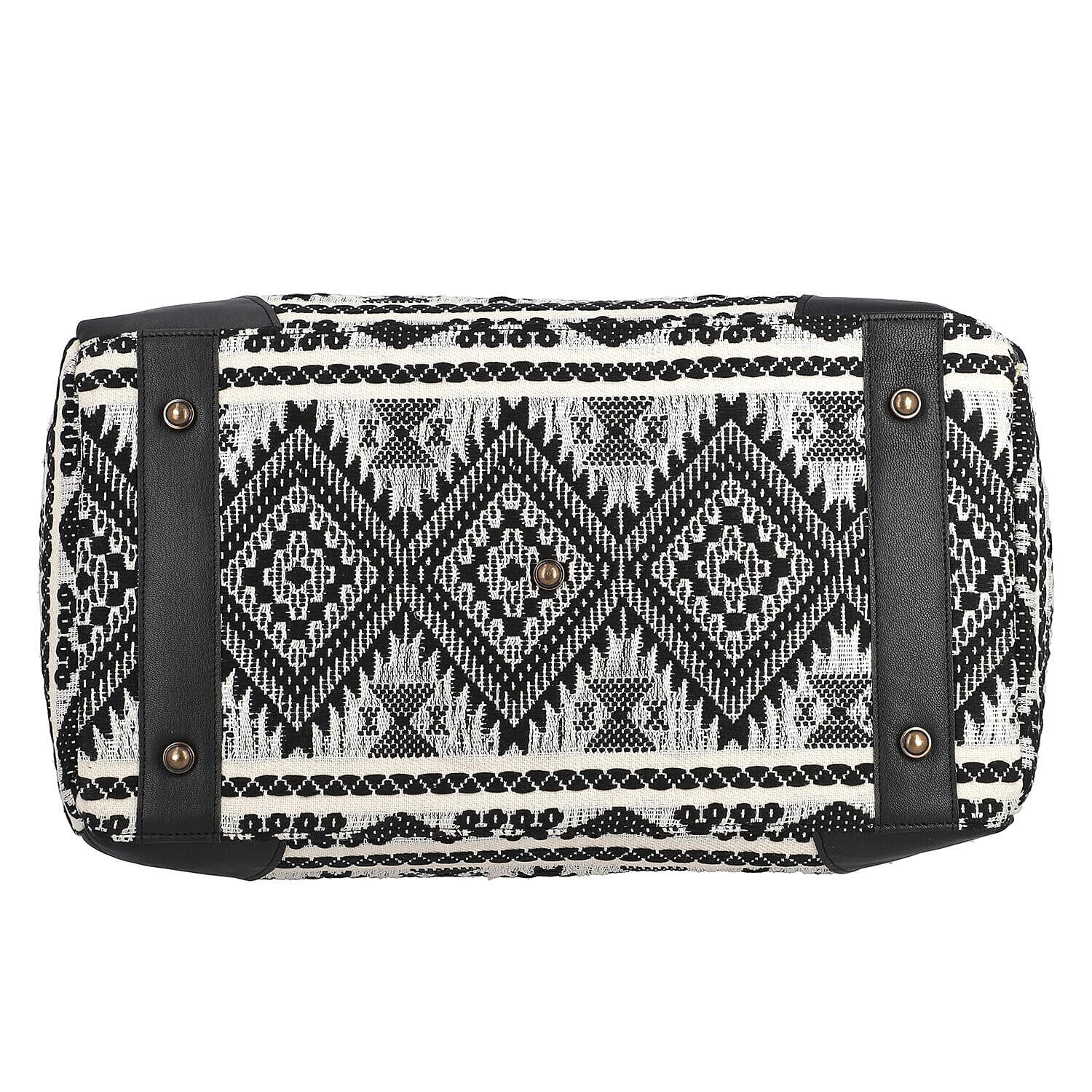 Boxing Day Deal - 100% Genuine Leather Handmade Jacquard Holdall Luggage Bag - Black