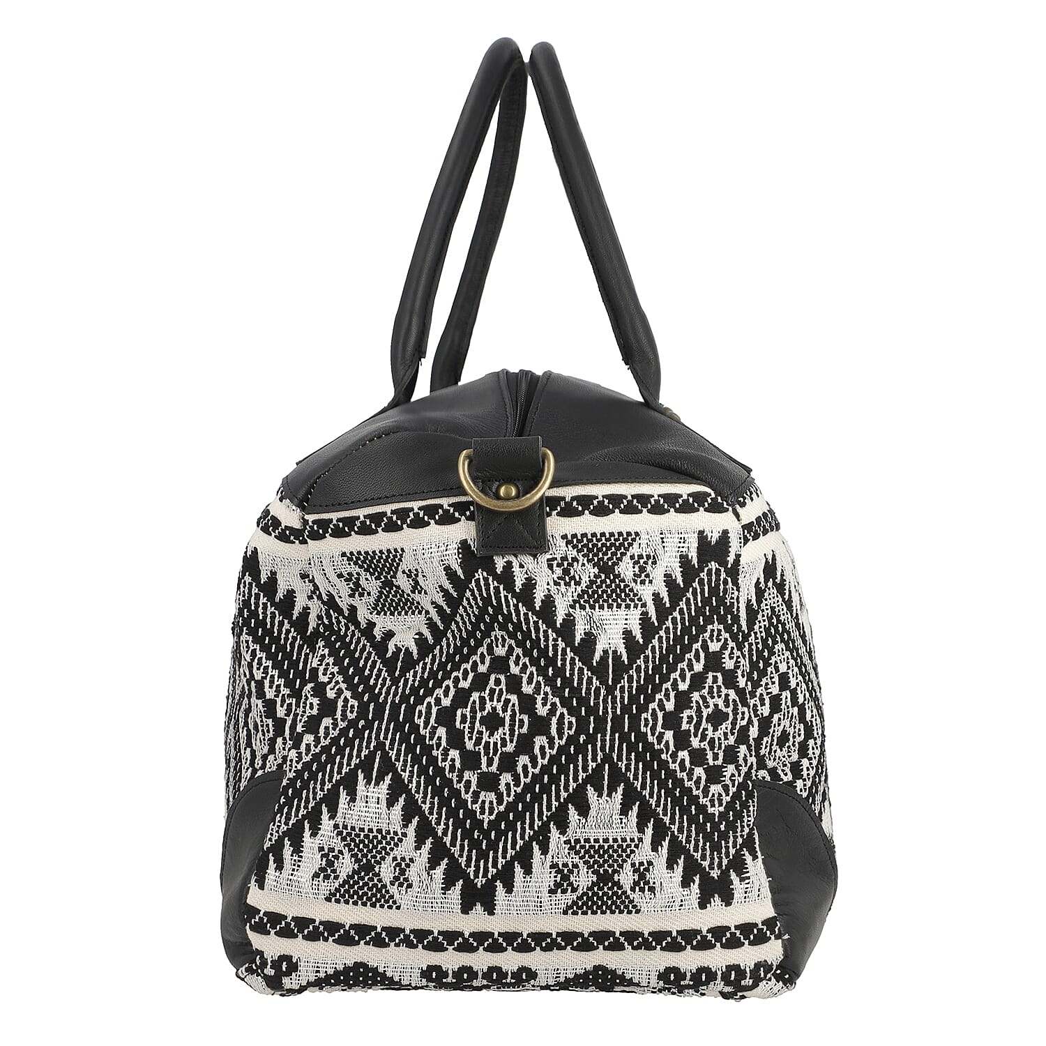 Boxing Day Deal - 100% Genuine Leather Handmade Jacquard Holdall Luggage Bag - Black