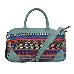 Close Out Deal - Genuine Leather Handmade Jacquard Holdall Luggage Bag - Tan