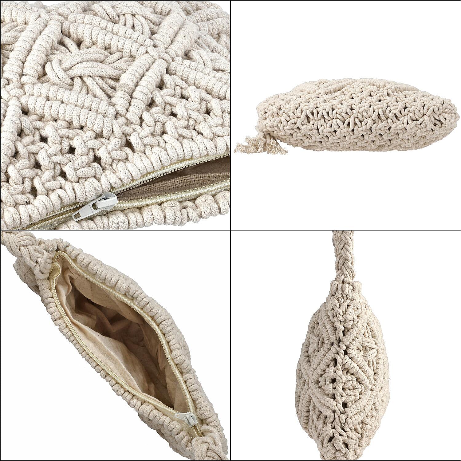 Cotton Crossbody Macrame Bag with Long Handle - White