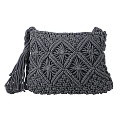 Cotton Crossbody Macrame Bag with Long Handle - White