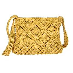 Cotton Crossbody Macrame Bag with Long Handle - White