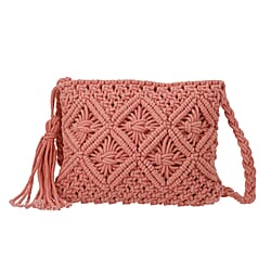 Cotton Crossbody Macrame Bag with Long Handle - White