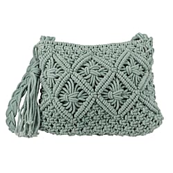 Cotton Crossbody Macrame Bag with Long Handle - White