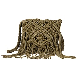 Cotton Crossbody Macrame Bag with Long Handle - White