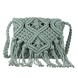 Cotton Crossbody Macrame Bag with Long Handle - White
