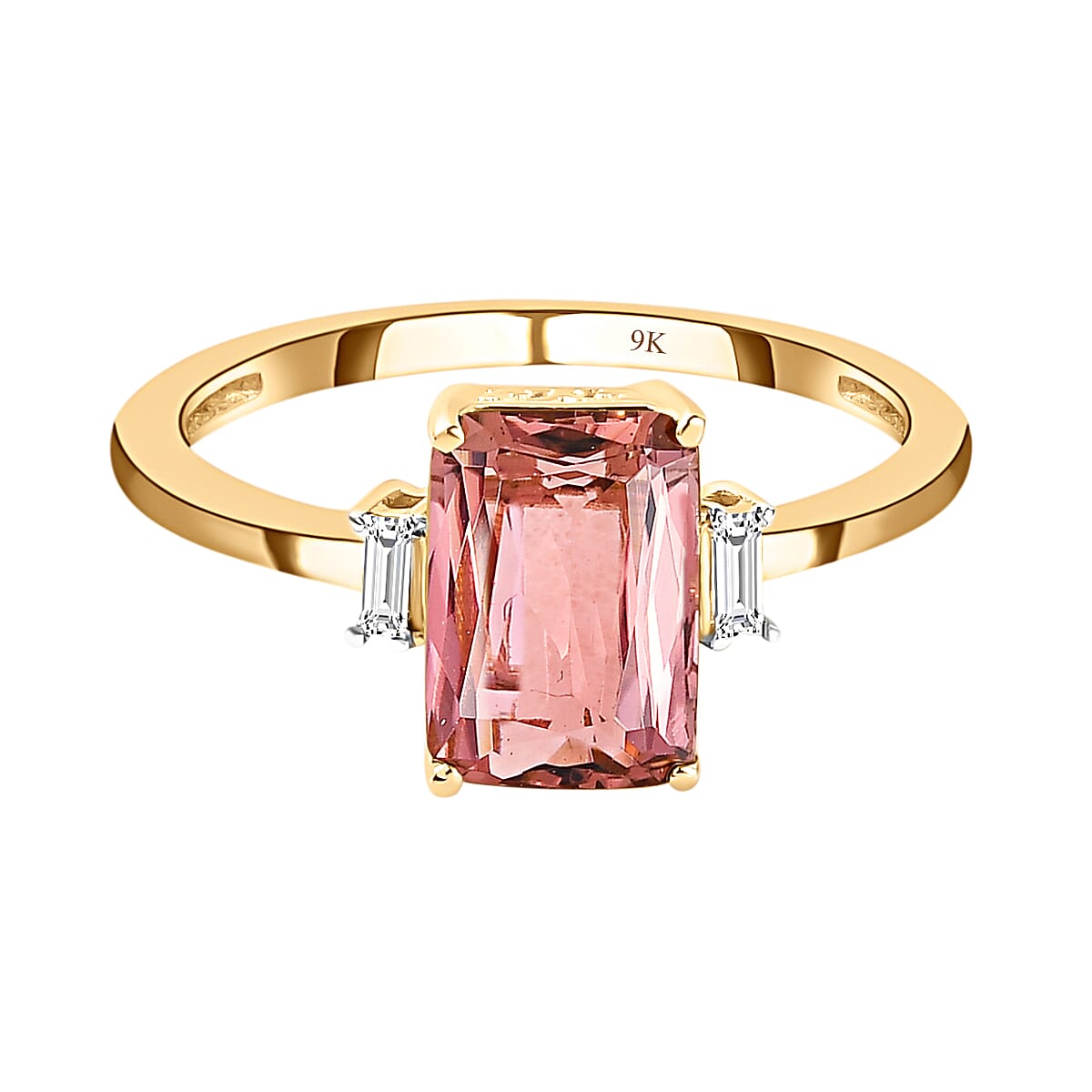 9K Yellow Gold Pink Tourmaline and Diamond Ring 2.15 Ct.