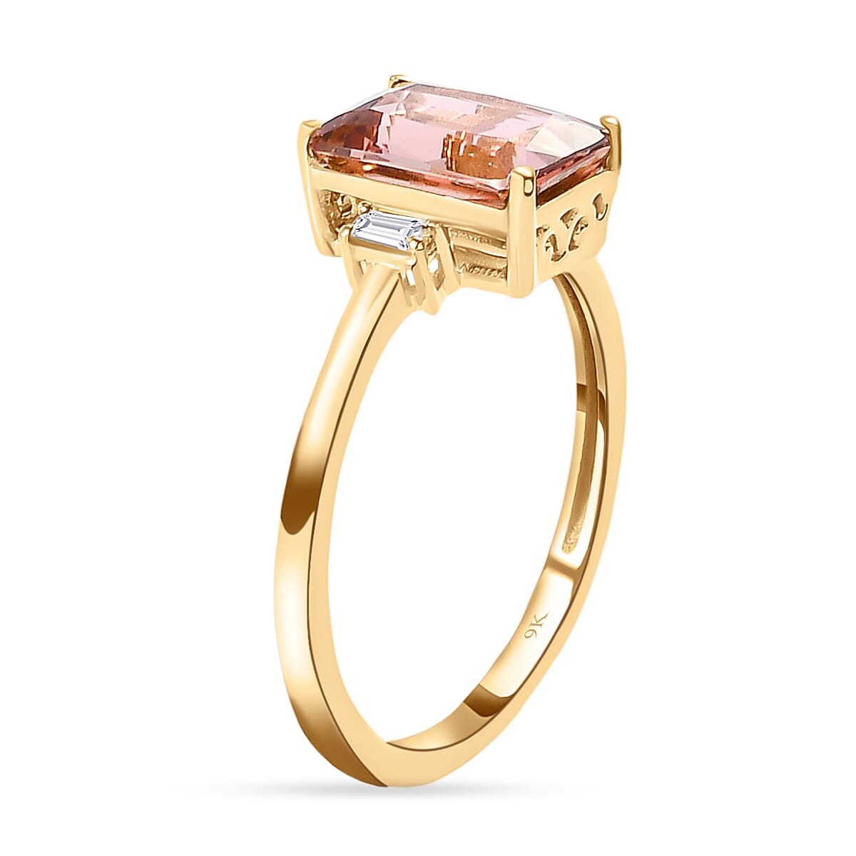 9K Yellow Gold Pink Tourmaline and Diamond Ring 2.15 Ct.