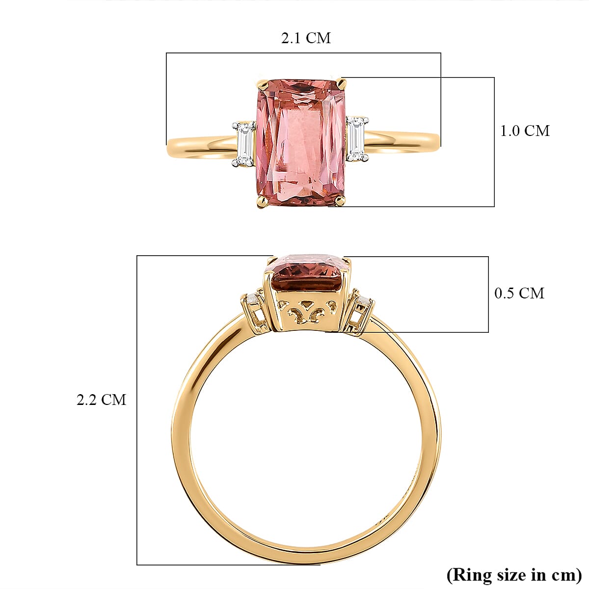 9K Yellow Gold Pink Tourmaline and Diamond Ring 2.15 Ct.