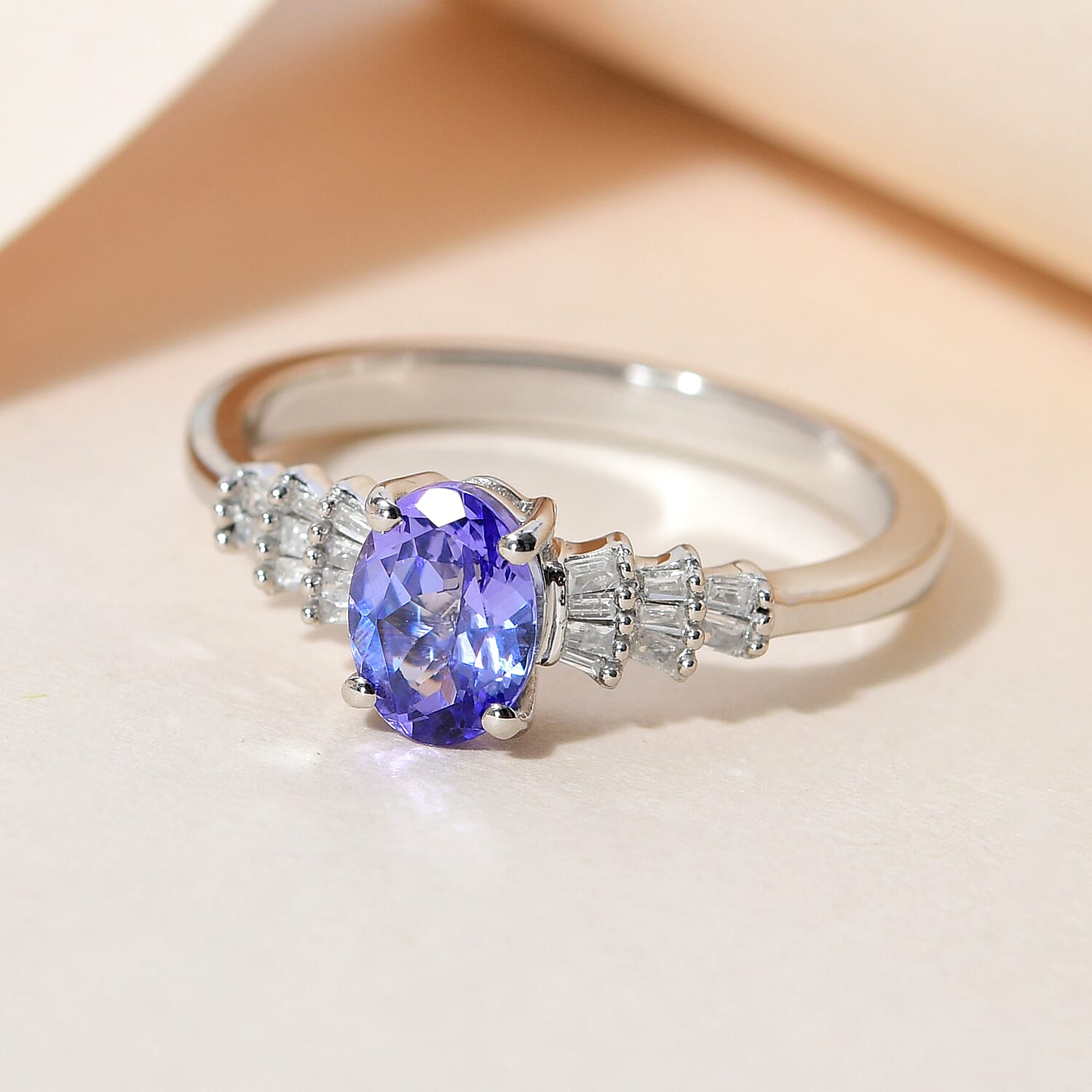 One Time Deal Premium Tanzanite and Diamond Ring in Sterling Silver 1.06 Ct.