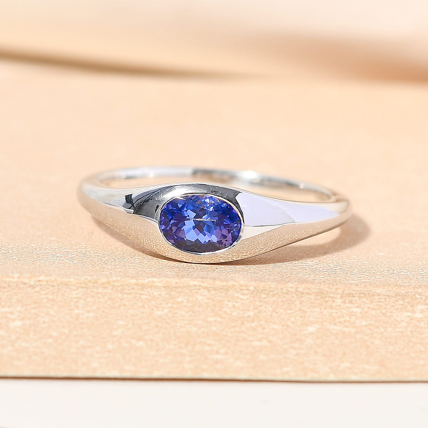 Tanzanite Solitaire Ring in Platinum Overlay Sterling Silver