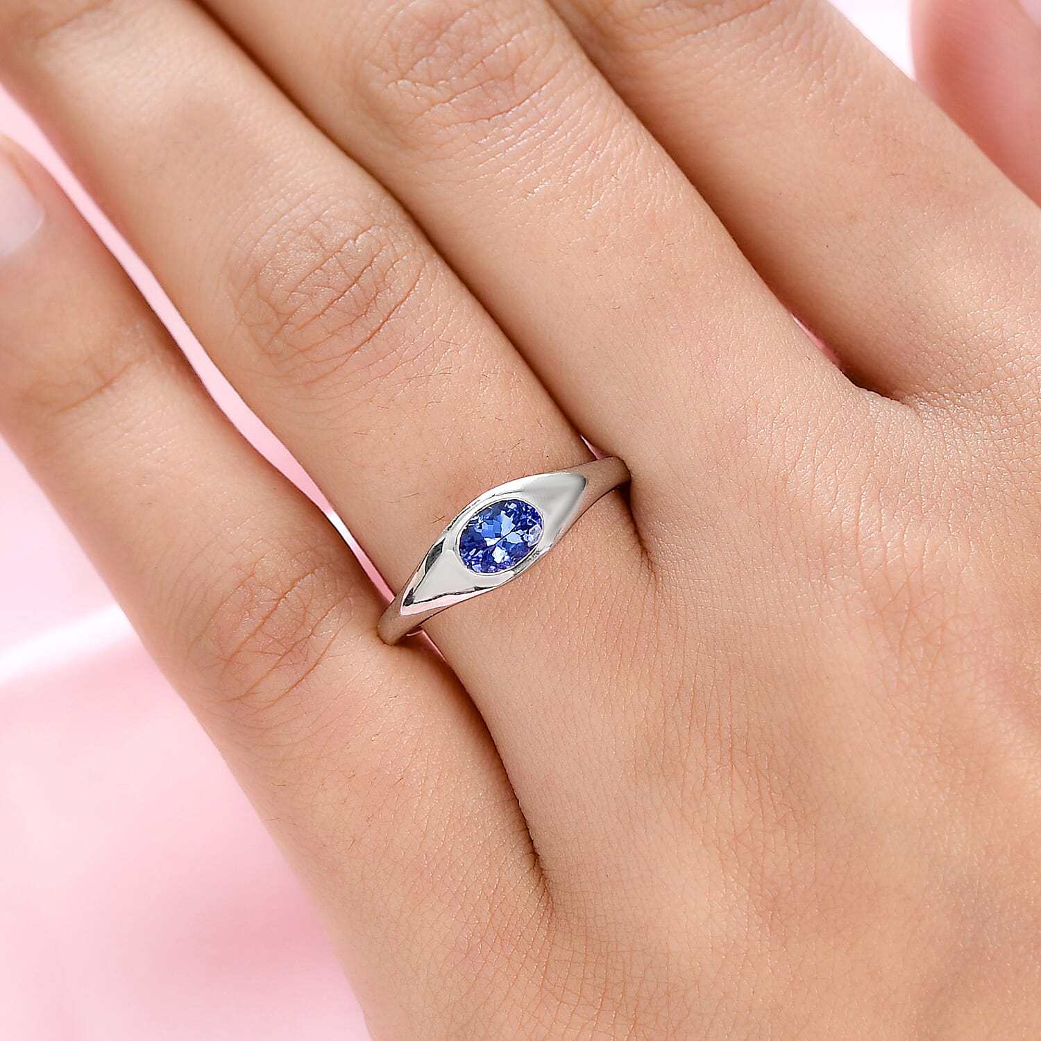Tanzanite Solitaire Ring in Platinum Overlay Sterling Silver