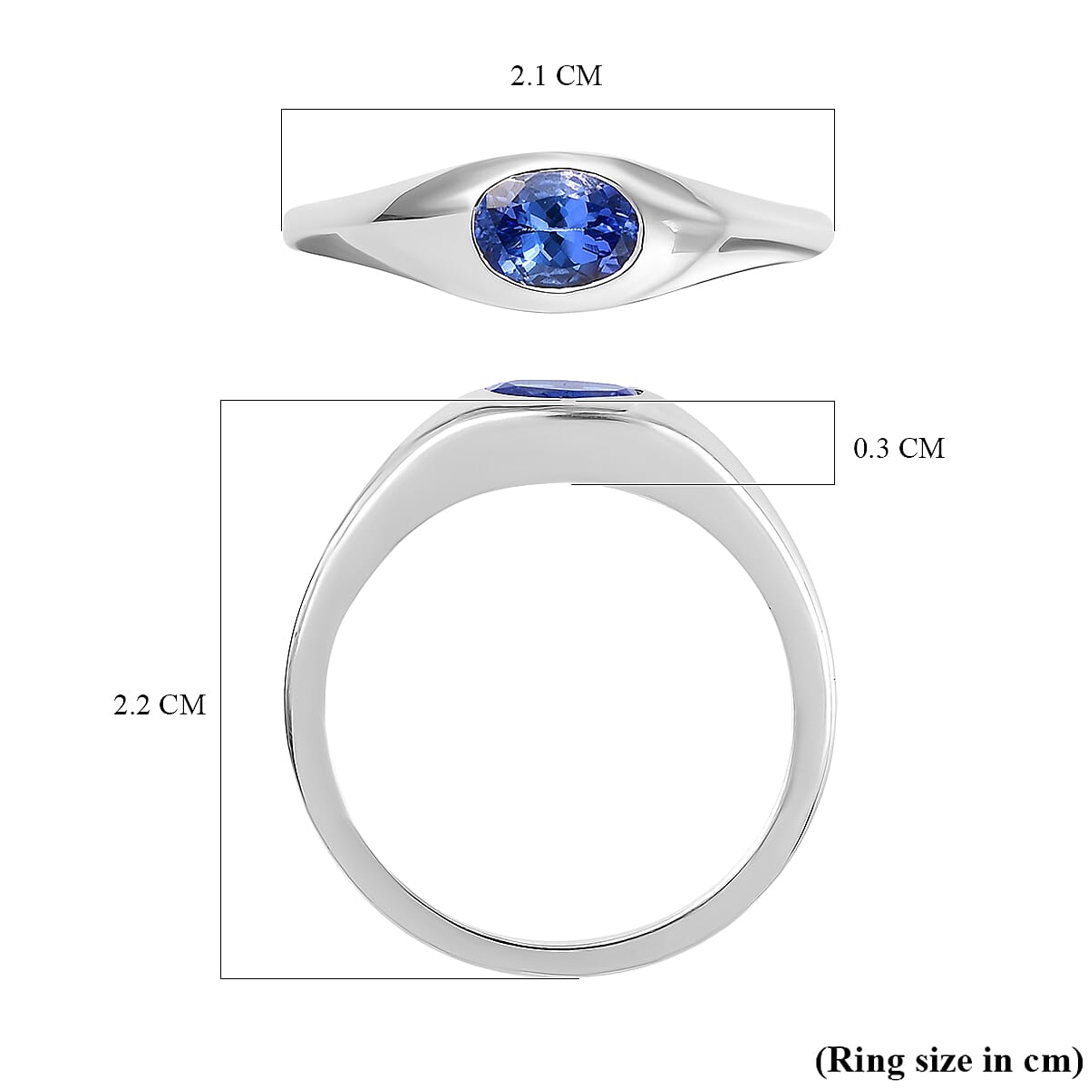 Tanzanite Solitaire Ring in Platinum Overlay Sterling Silver