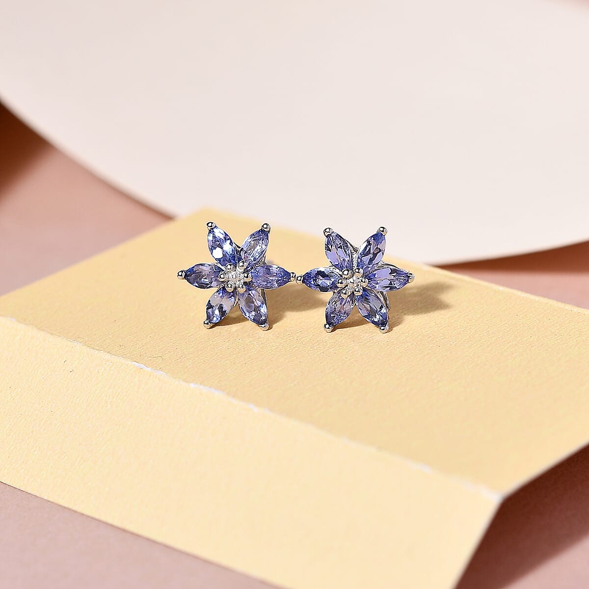 Tanzanite Floral Stud Earrings (With Push Back) in Platinum Overlay Sterling Silver 1.00 Ct.