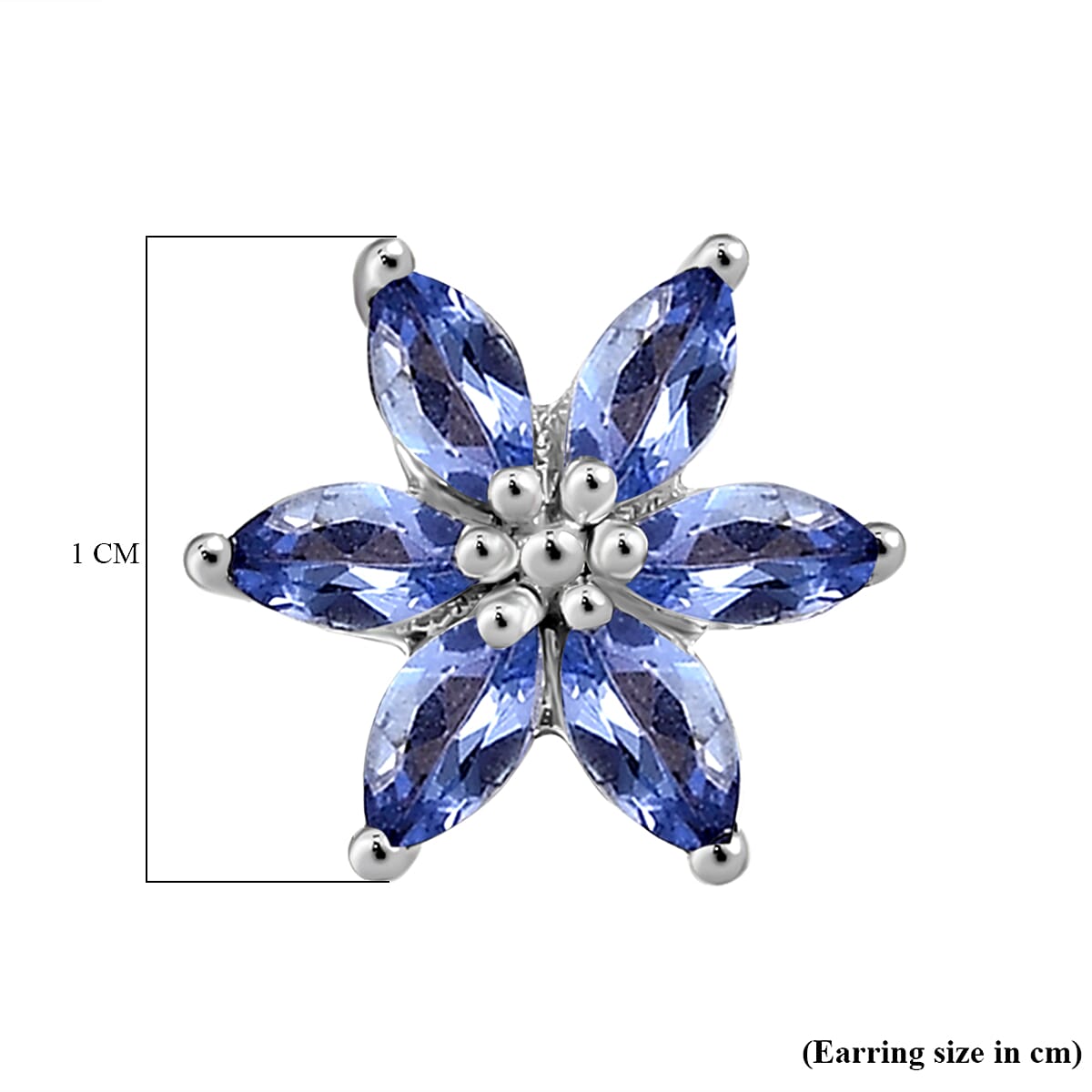 Tanzanite Floral Stud Earrings (With Push Back) in Platinum Overlay Sterling Silver 1.00 Ct.