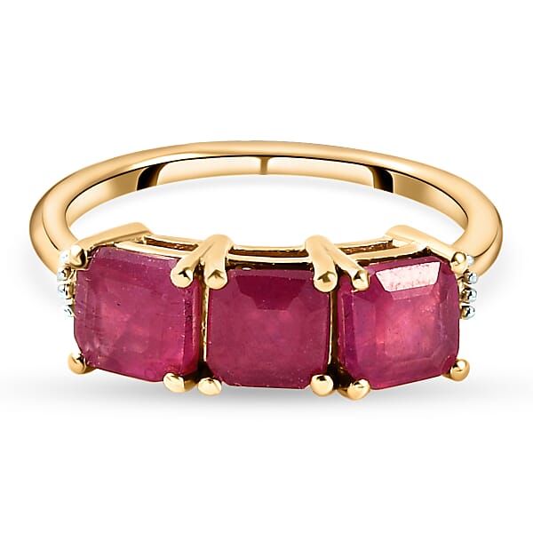 Trilogy African Ruby Ring with Diamond in Yellow Gold Plated Sterling ...