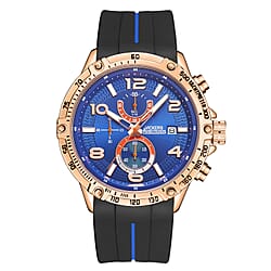 VICKERS ARMSTRONGS Limited Edition Hand Assembled Legacy Chronograph Movement Blue Dial Water Resistant Watch with Black Silicone Strap and Blue Stripe