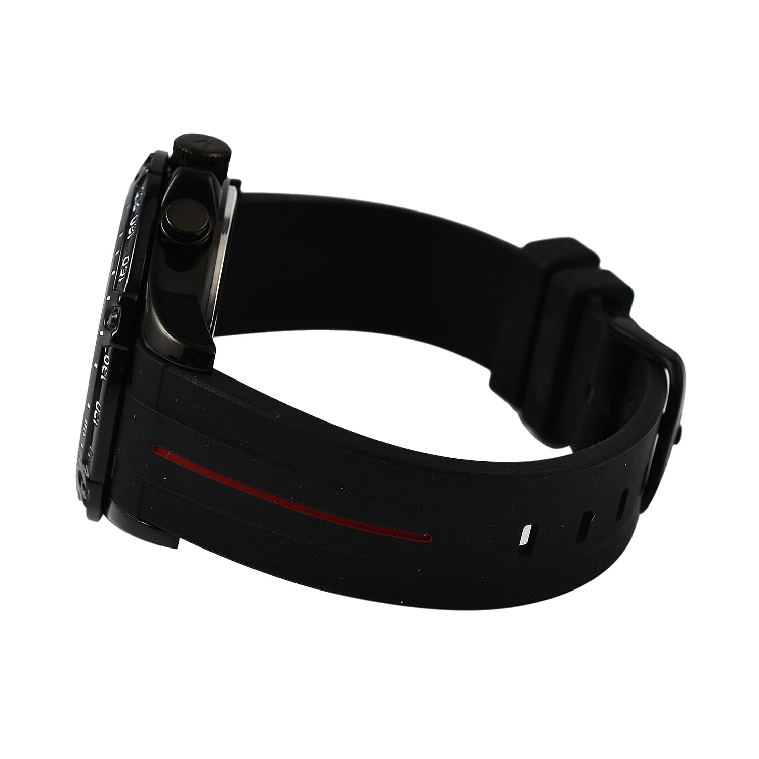 VICKERS ARMSTRONGS Limited Edition Hand Assembled Legacy Chronograph Movement Black Dial Water Resistant Watch with Black Silicone Strap and Red Stripe