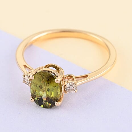 Close Out Deal - 14K Yellow Gold AGI Certified AAA Sphene and Diamond (I1-I2-G-H) Ring 1.60 Ct.