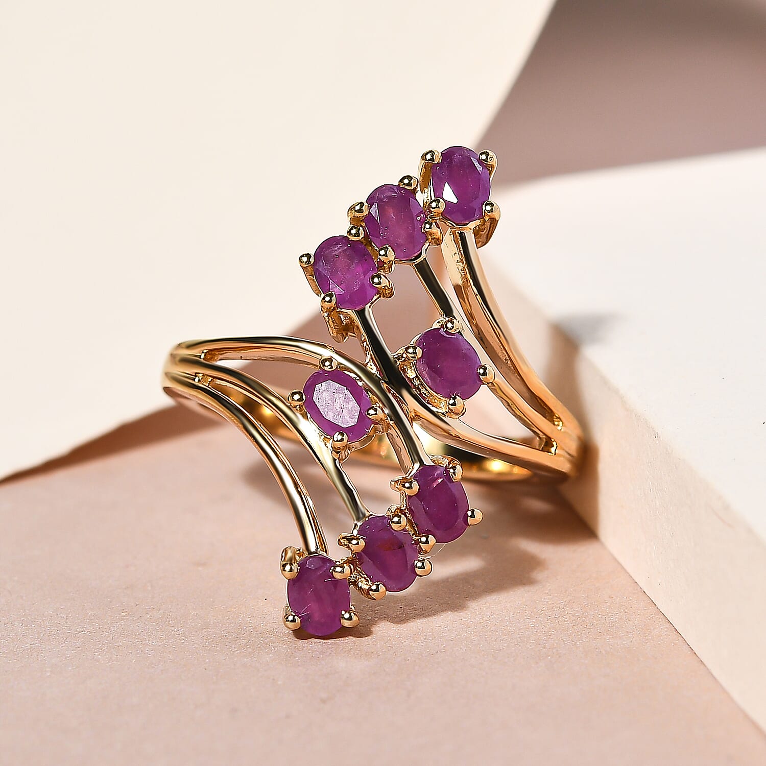 Natural Moroccan Ruby Bypass Ring in 14K Gold Overlay Sterling Silver 1.70 Ct.