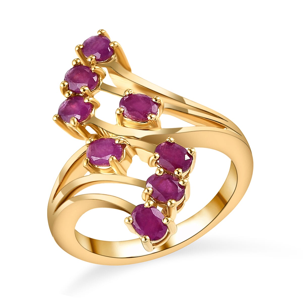 Natural Moroccan Ruby Bypass Ring in 14K Gold Overlay Sterling Silver 1.70 Ct.