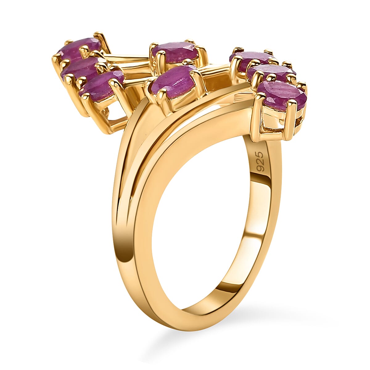 Natural Moroccan Ruby Bypass Ring in 14K Gold Overlay Sterling Silver 1.70 Ct.