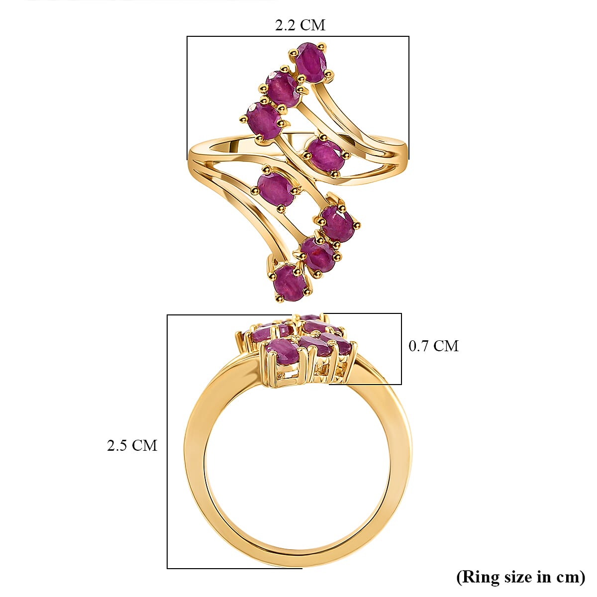Natural Moroccan Ruby Bypass Ring in 14K Gold Overlay Sterling Silver 1.70 Ct.