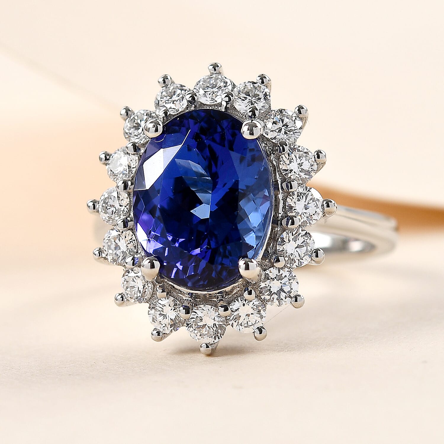 RHAPSODY 950 Platinum AAAA Tanzanite and Diamond (VS-E-F) Ring 6.83 Ct, Platinum Wt. 6.85 Gms