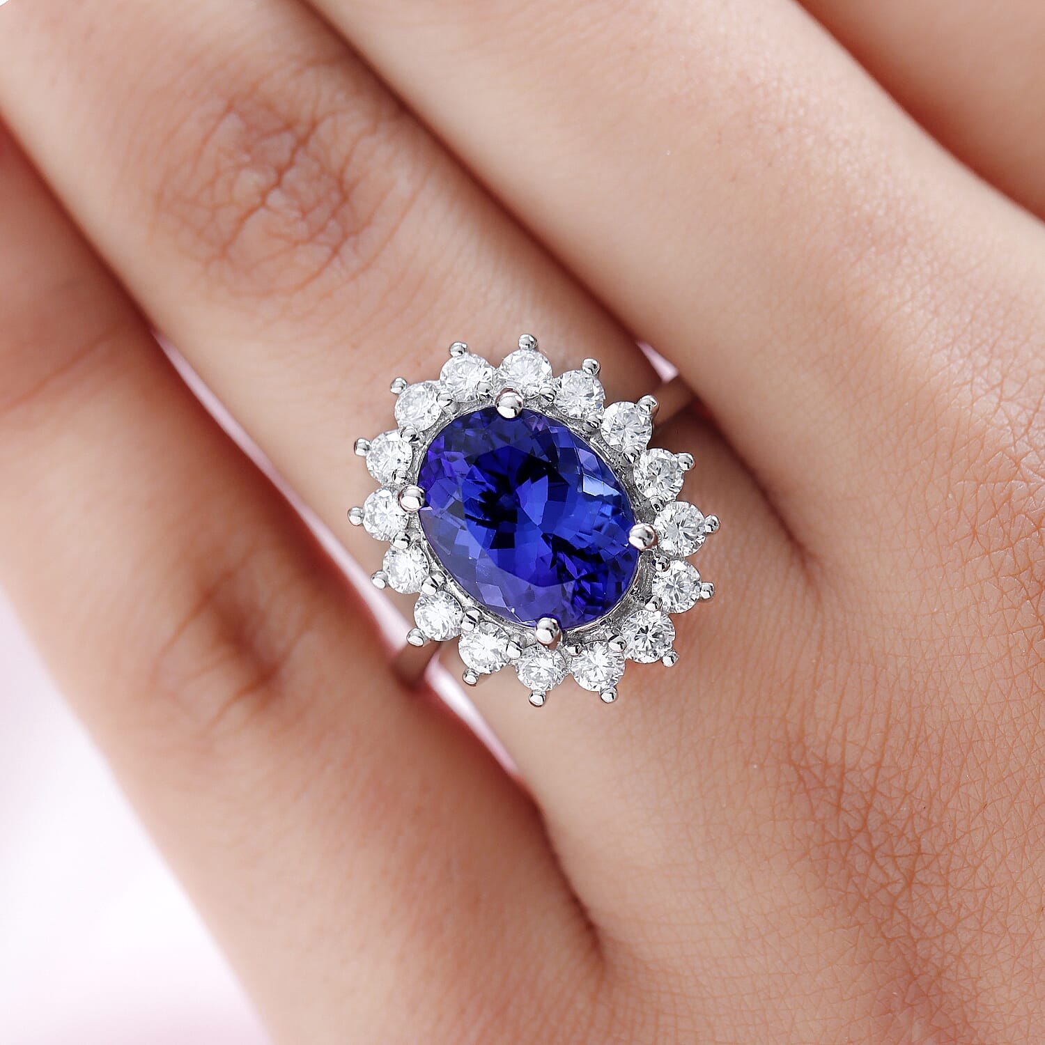 RHAPSODY 950 Platinum AAAA Tanzanite and Diamond (VS-E-F) Ring 6.83 Ct, Platinum Wt. 6.85 Gms