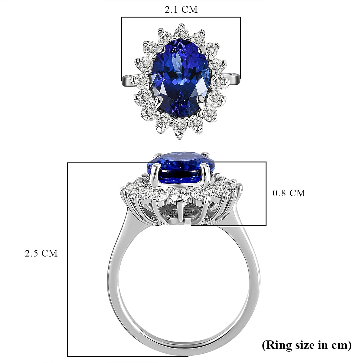 RHAPSODY 950 Platinum AAAA Tanzanite and Diamond (VS-E-F) Ring 6.83 Ct, Platinum Wt. 6.85 Gms