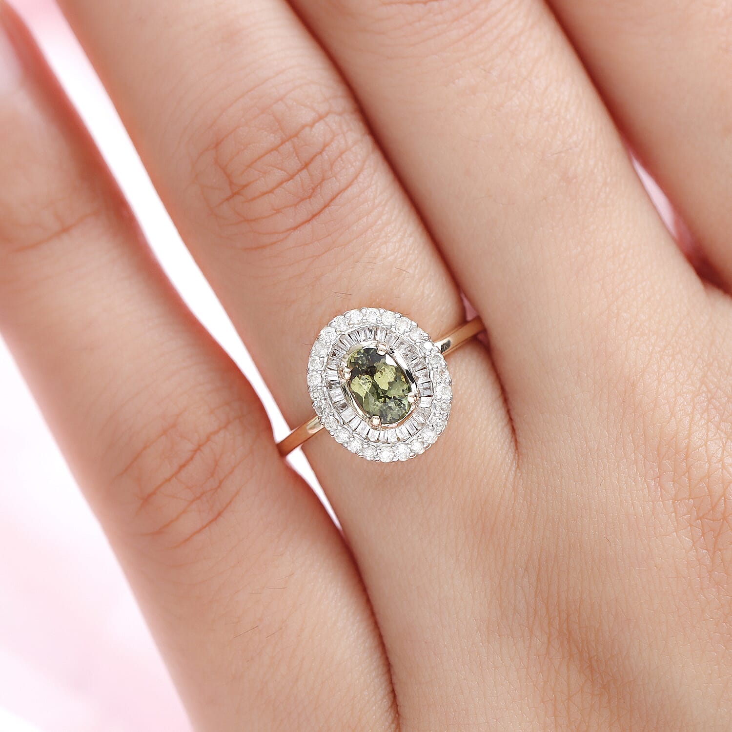 9K Yellow Gold Demantoid Garnet and Diamond Ring 1.11 Ct.